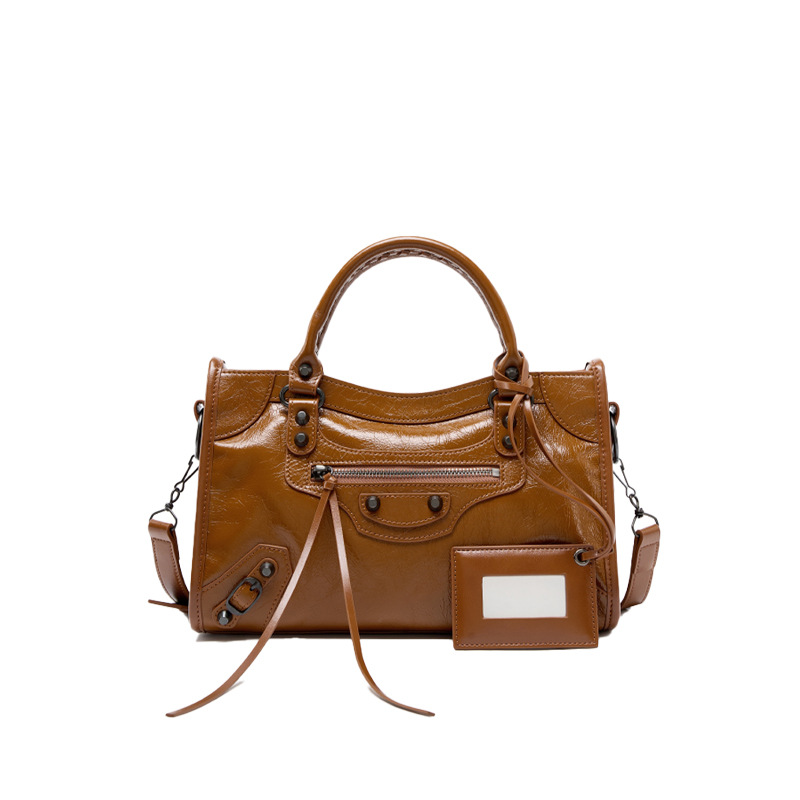 ABG Style Studded Motorcycle Bag Retro Crossbody Genuine Leather Tote Bag Luxury New Women's Handbag - Thumbnail 8