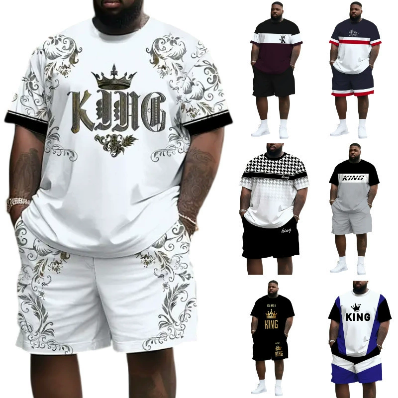Летний костюм из футболки и шорт Temu, европейский и американский стиль, с принтом короны, 3D-цифровая печать, повседневный пляжный костюм