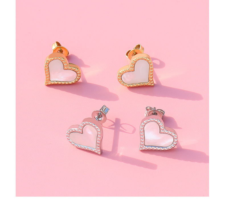 Korea White Sea Shell Peach Heart Love Earrings display picture 4
