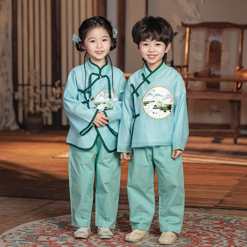 男童漢服春秋款兒童裝國風套裝女童古風唐裝寶寶中式高端周歲禮服