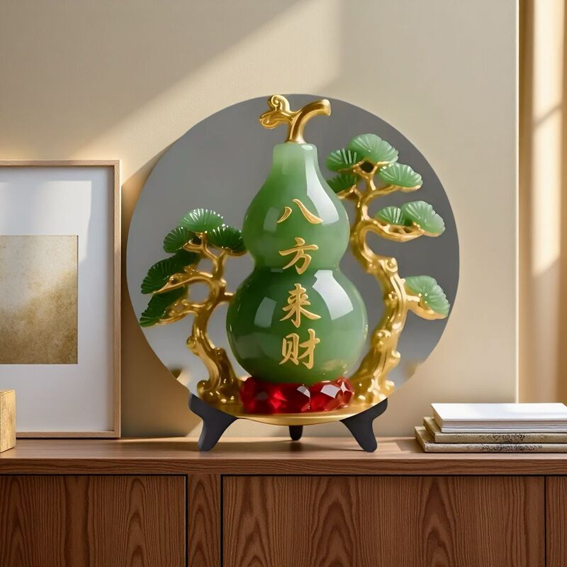 Decorative Tabletop Jade Gourd Ornament for Home Entrance and Living Room, Symbolizing Wealth and Prosperity