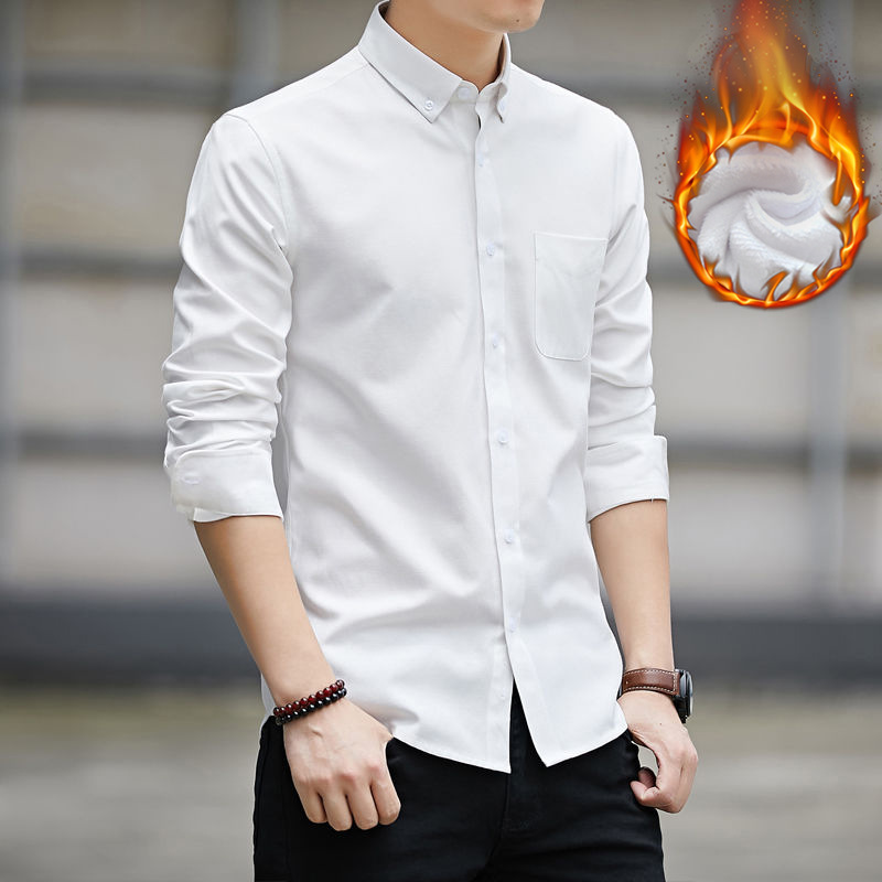 [Alta calidad] Otoño y invierno para hombres delgado Oxford textil y camisa caliente de camisa coreana de manga larga para hombres