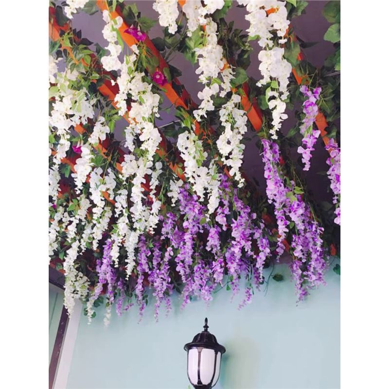 インターネット有名人の壁模擬桜の枝偽桃の花緑の植物天井屋内天井フラワールームトップ籐装飾造園|undefined