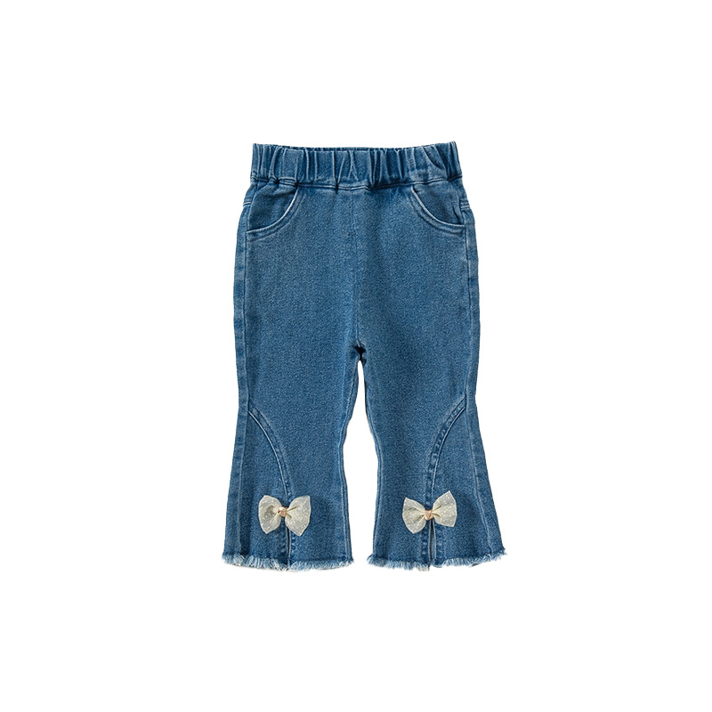 Pantalones de Mezclilla Youbao para Niñas, Primavera y Otoño, Pantalones Largos con Lazo, Ropa Infantil, Pantalones Casuales de Felpa con Campana para Niños Pequeños image 7