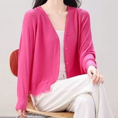 大きいサイズの婦人服の夏の日よけのエアコンの通風の通気性のvネックのフリースのコウモリの袖のシンプルな気質の短いマントは開けます。