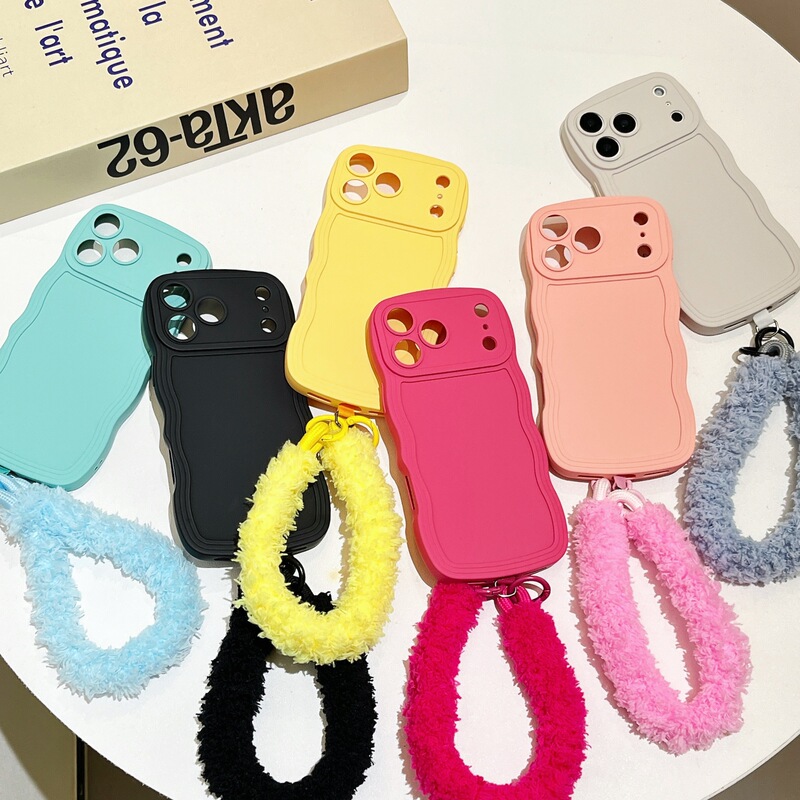 Fluffy Pure Color Large Plush Lanyard Suitable for Apple 17Pro Wave Mobile Phone Case 16Pm Anti-Fall 15/14 Protective Cover