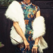 网红高档旗袍毛毛披肩老上海复古长款中国风披风影楼拍照婚纱披肩