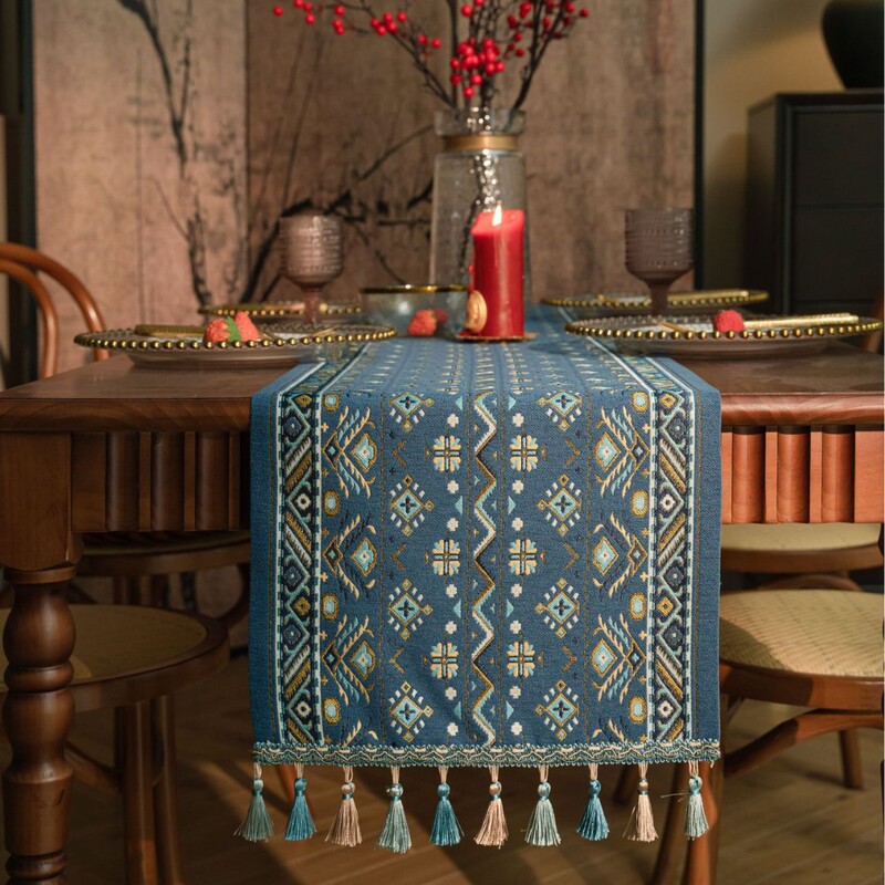 American Retro Fabric Table Flag Yarn-dyed Jacquard Dining Table Cloth Long Tablecloth Coffee Table Bucket High-grade Sense Decorative Strip American Retro Fabric Table Flag Yarn-dyed Jacquard Dining Table Cloth Long Tablecloth Coffee Table Bucket High-grade Sense Decorative Strip
