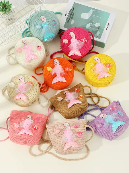 Summer Kidsren's Bag Female Cute Straw Bag Woven Bag 2025 New Little Girl Crossbody Mini Seaside Straw Bag