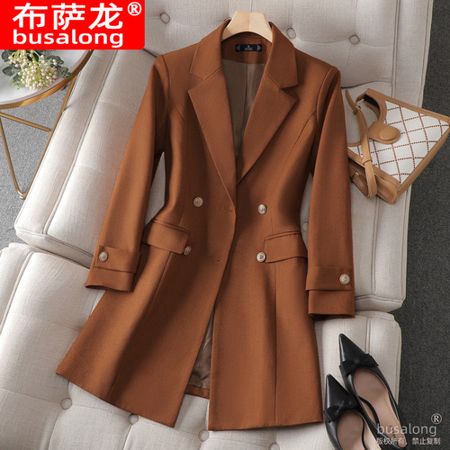 Busalong new women's coat Korean professional medium and long suit collar windbreaker outer overalls 8620