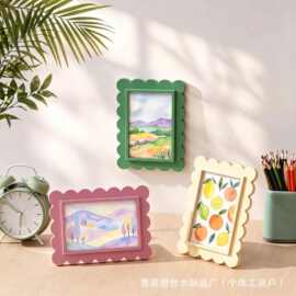 跨境木质波浪边相框客厅背景墙装饰画框横竖两用花边相框礼物摆台