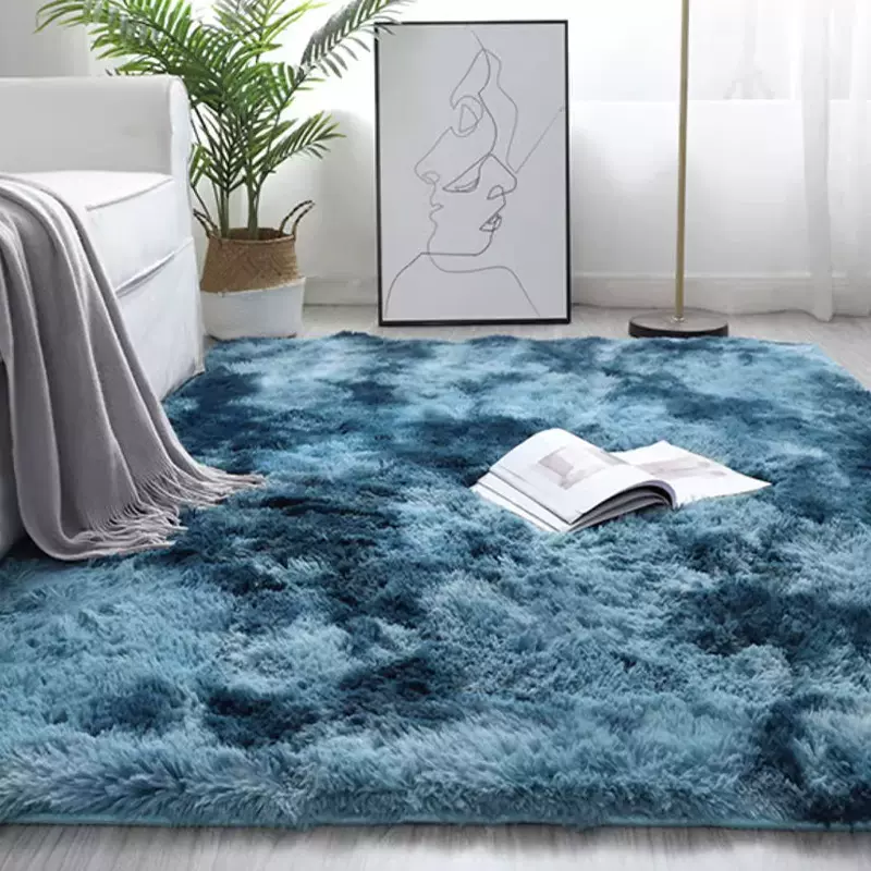 丝毛客厅地毯耐脏易打理防滑垫家用大面积满铺扎染长毛地毯厂家