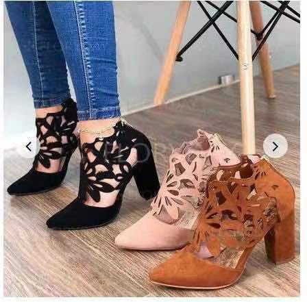 Sandalias bajas para mujer verano 2020 Nuevas sandalias esmeriladas de Punta hueca de cuero suave para mujer botas de mujer de tacón grueso sandalias romanas para mujer