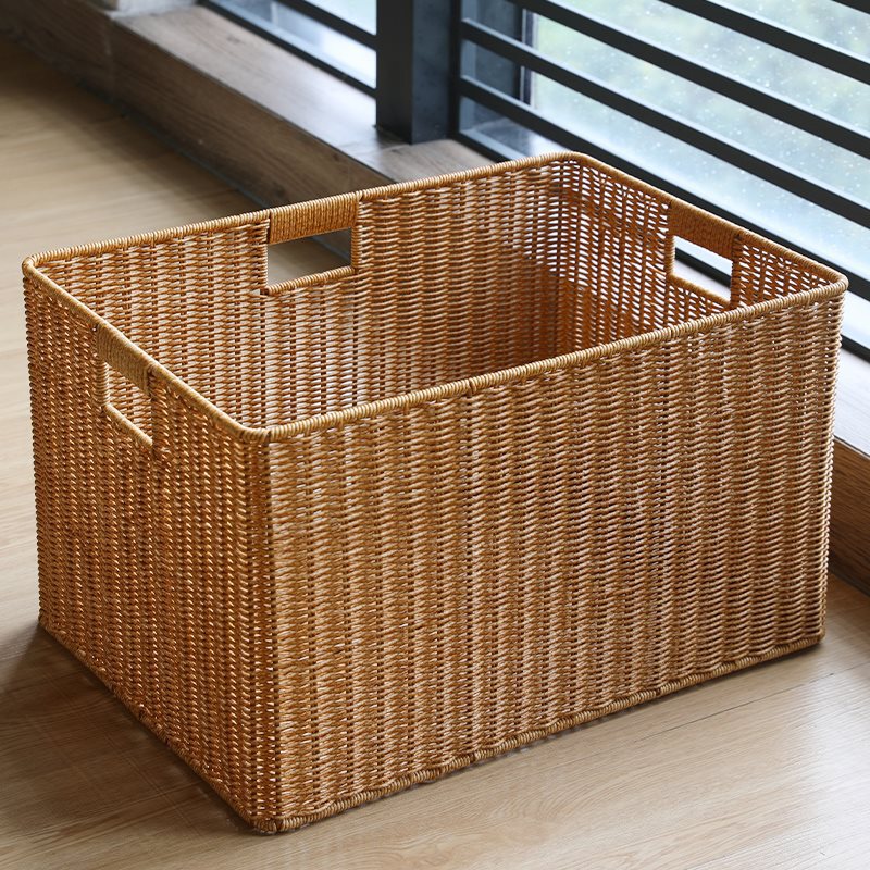 Storage Box Woven Basket with Lid Dirty Clothes Basket Cabinet Woven Clothes Basket Imitation Rattan Storage Box Woven Large Capacity Storage