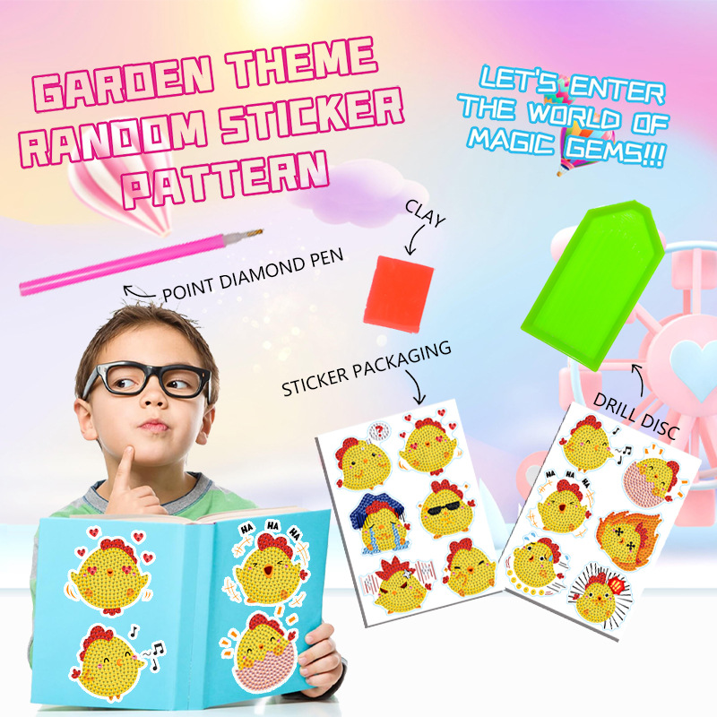 Dibujo de diamantes de pollo amarillo de dibujos animados transfronterizos pegado a mano DIY herramientas de pintura de mampostería juguetes creativos para niños al por mayor