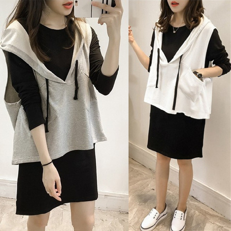 Plus-Size Women's Autumn Outfit: Hooded Sweatshirt and Vest Two-Piece Set 100kg Slimming Dress Extra Large Size