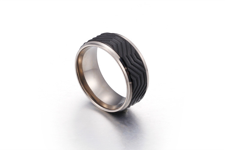 European And American Fashion Striped Ring Black Personality Trendy Titanium Single Index Finger Ring display picture 8