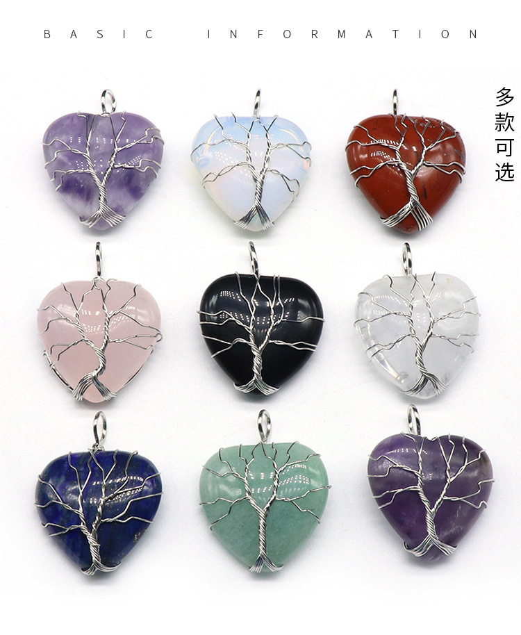 Coeur De Cristal Rose Arbre De Vie Vert Pendentif En Gros Nihaojewelry display picture 2