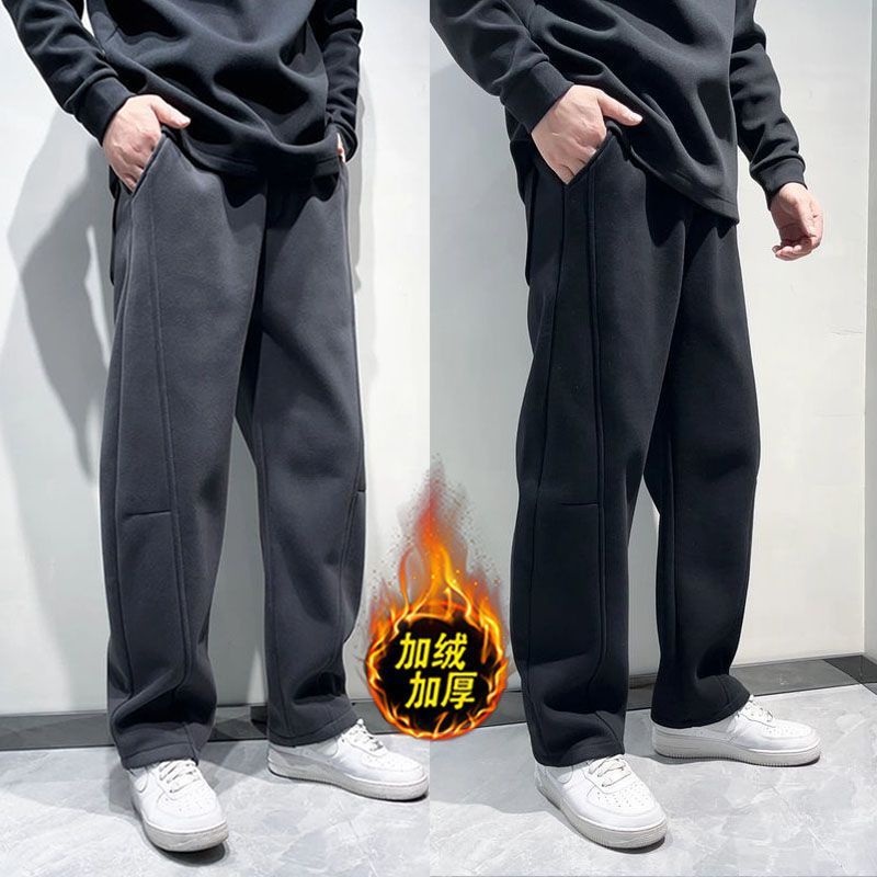 Invierno nuevo estilo de hombre con terciopelo engrosado cimetaje pantalones de corte tridimensional pantalones de pierna ancha de moda pantalones casuales rectos