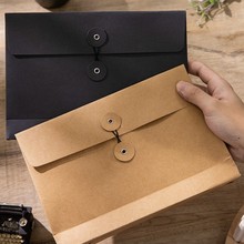 A5牛皮纸黑卡档案袋文件袋绑带复古信封袋绕线袋咖啡包装袋收纳袋