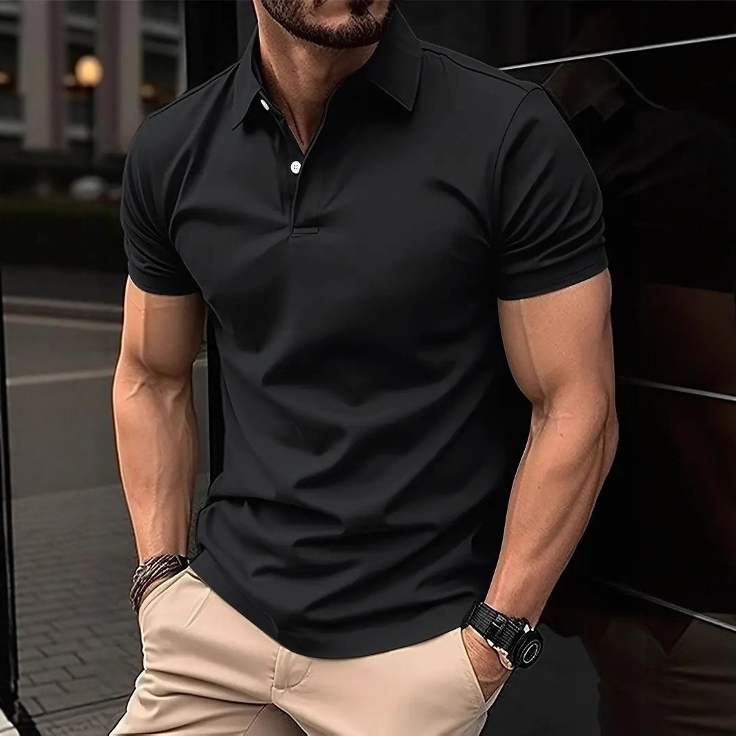 Summer New Polo Shirt Cross-Border Ebay Manufacturer Digital 3D Printing Pure Color Casual Men's Button Lapel Short Sleeves