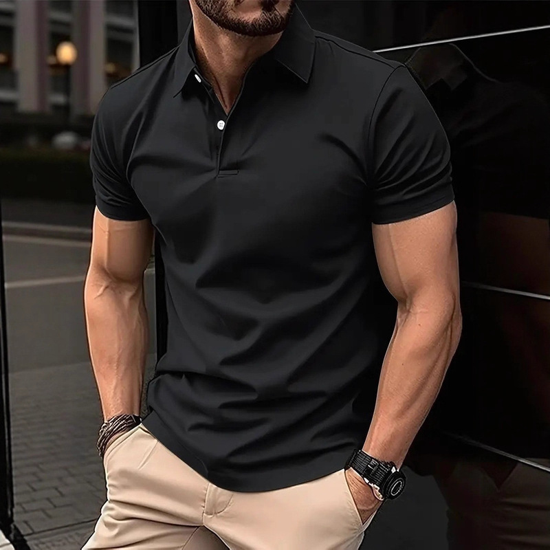 Summer New Polo Shirt Cross-Border Ebay Manufacturer Digital 3D Printing Pure Color Casual Men's Button Lapel Short Sleeves