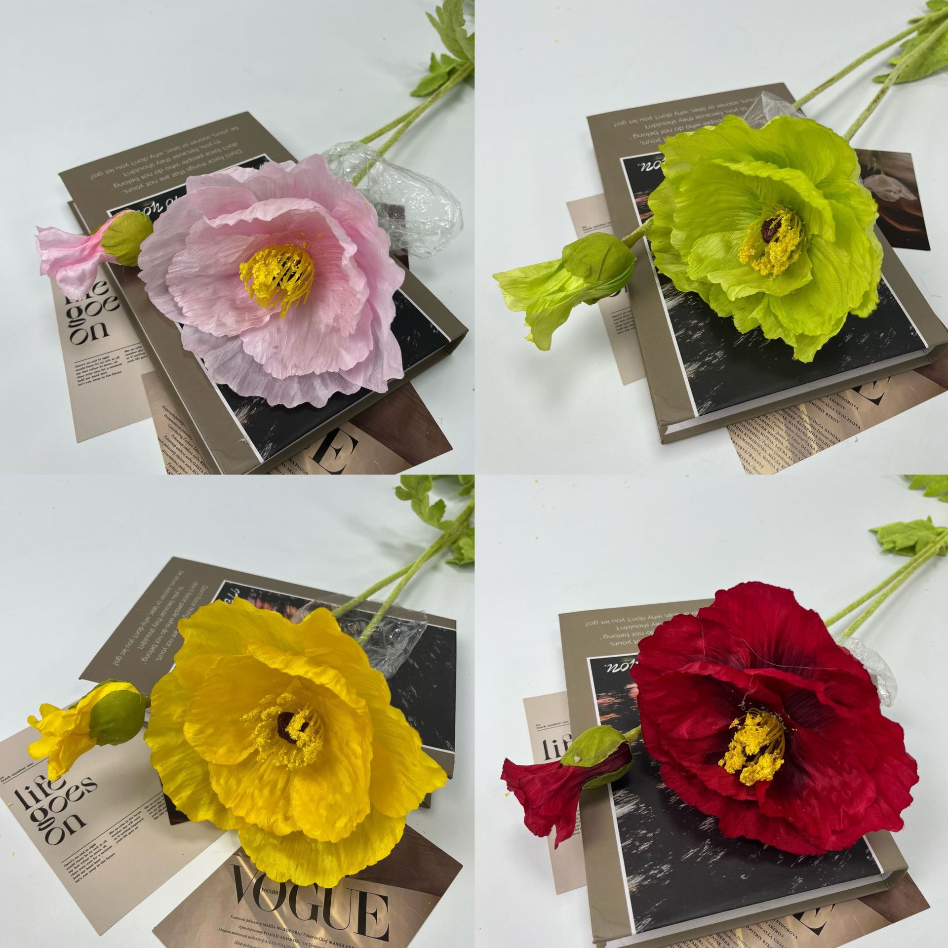 Large Poppy Artificial Flower Flocking 2-Headed Poppy Poppy Flower Wedding Decoration Home Decoration Ornaments Silk Flower