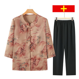 Summer Shirts for the Elderly, Mom's Chinese Style Plus Size Tops, Grandma's Three-Quarter Sleeve Loose Shirt Suit 2025 New Style