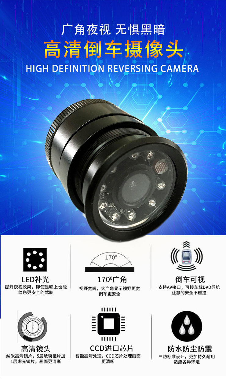28mm Hole-Punching Reversing Camera, Perforated Infrared Adjustable Rearview, High-Definition Night Vision Car Camera