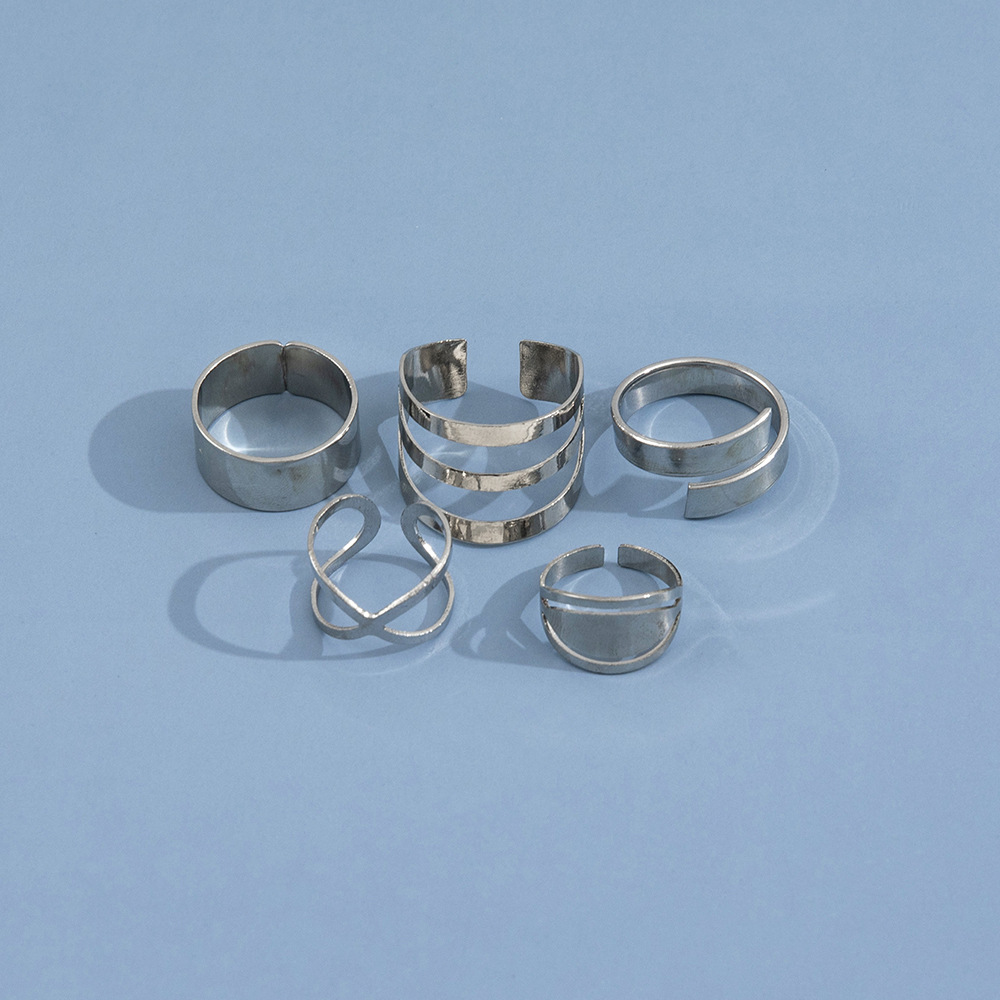 European And American Punk Geometric Hollow Adjustable Joint Ring Simple Combination Five-piece Set display picture 3