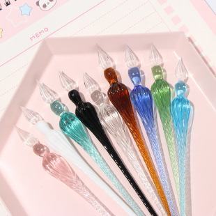 Crystal Glass Dip Pen Head Business Gift Signature Pen Hard Pen Calligraphy Practice Glass Screw Gift Box with Exquisite Engraving
