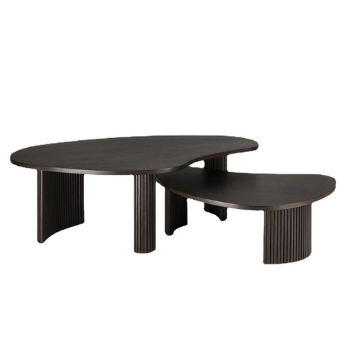 Wabi-sabi style moon crescent design coffee table for homestay, internet celebrity creative irregular tea table office black coffee table combination 