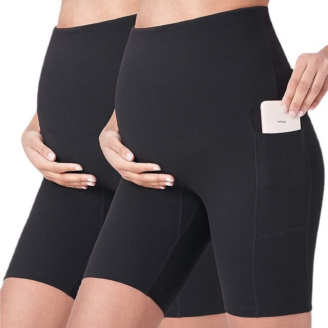 High Waist Naked Sense Pocket Pregnant Women Pants Sports Slim-fit Five-point Abdominal Pants Cross-border Sports Fitness Pregnant Women Yoga Pants