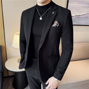 Men's New Winter Woolen Casual Suit Suit Men's Slim Korean Style Autumn and Winter Thickened Suit