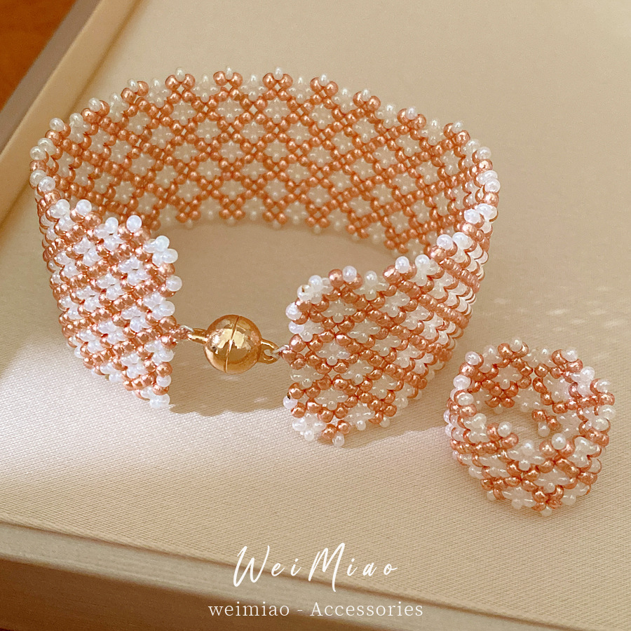 Geométrica cuentas de vidrio redondo cuentas pulsera magnética ligera pulsera de lujo nicho temperamento de moda personalidad anillo joyería