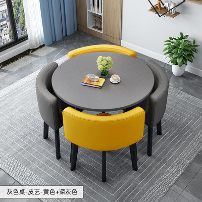 可收纳餐桌家用小户型公寓饭桌商店铺面洽谈桌椅组合会客接待圆桌|undefined