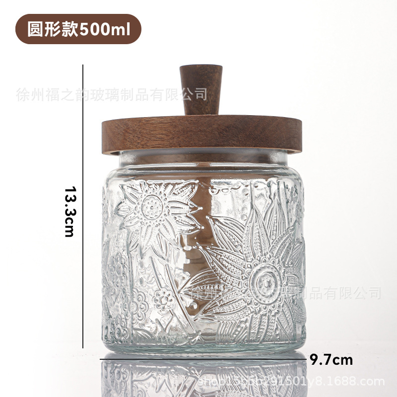 Frasco de almacenamiento de flores de begonia retro de acacia, tanque de miel, barra de agitación transparente con tapa, tanque de vidrio sellado de almacenamiento de cocina