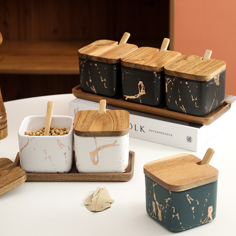 Cerámica de lujo ligera condimento nórdico conjunto de botellas de condimento domésticas al por mayor