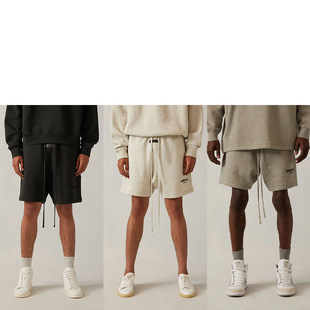 2022Ss Shorts Black Flocking Print Fog Multi-Thread Essentials Sweatshirt Trendy Brand Pants Cross-Border Hot Sale