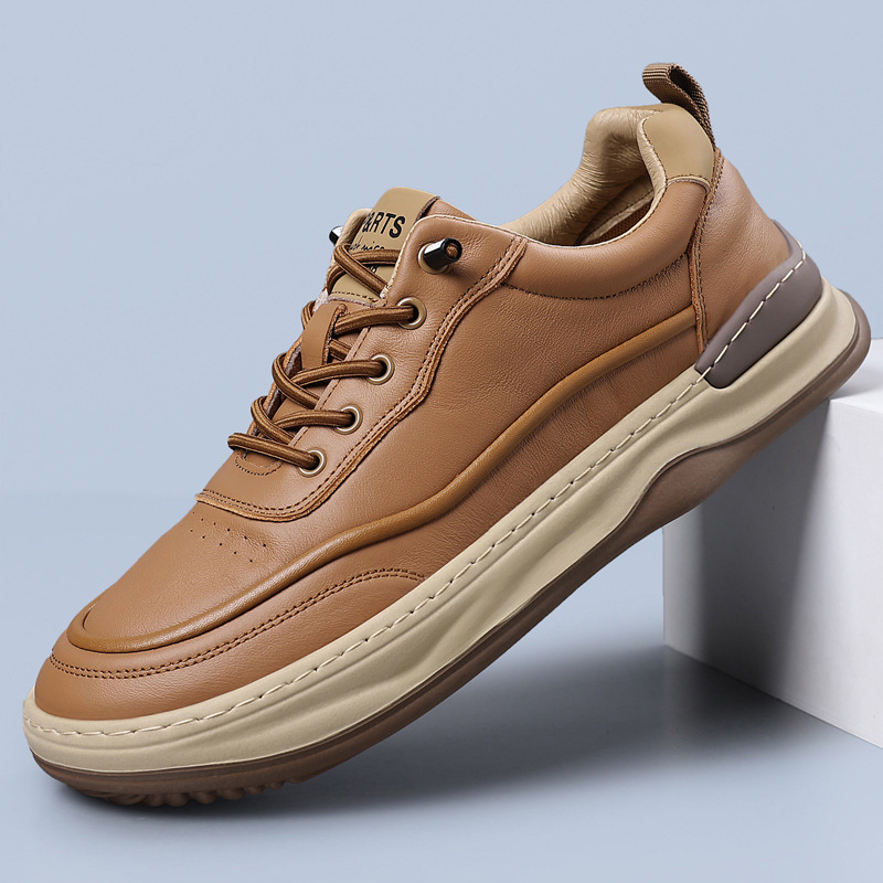 First-Layer Cowhide Men's Shoes, Versatile and Trendy, Stylish White Sneakers, Men's Thick-Soled Breathable Leather Shoes, Men's Casual Sneakers First-Layer Cowhide Men's Shoes, Versatile and Trendy, Stylish White Sneakers, Men's Thick-Soled Breathable Leather Shoes, Men's Casual Sneakers
