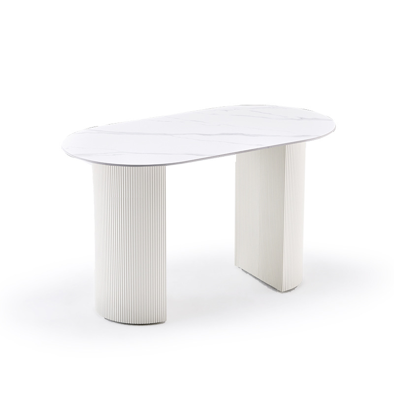 Mesa de comedor de roca semicircular, mesa de comedor de lujo ligera italiana, mesa de comedor de pequeño tipo, mesa de comedor doméstica moderna y simple.