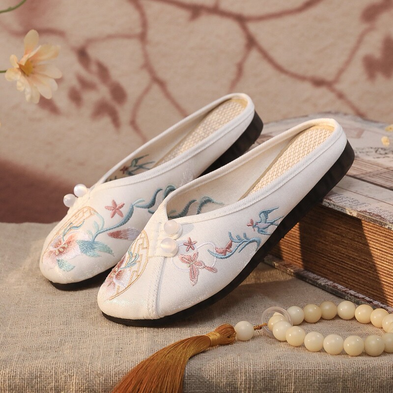 [28,000 People Collected] Summer Ethnic Style Baotou Slippers for Women with Soft Soles and Chinese Elements Retro New Chinese Style Flats Flag