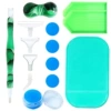 Green coloured pencils, tools set