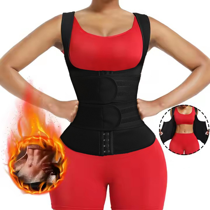 Waist Trainer Belly Control Sports Belt with Adjustable Shoulder Straps, 3-Row Hook-And-Eye Fitness Vest Top