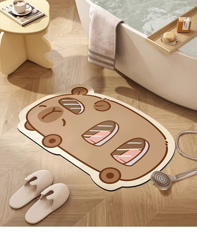 Bath Kapibara Entrance Mat, Water-Absorbent, Quick-Drying Bathroom Floor Mat, Living Room Entrance Mat, Easy-Care Floor Mat