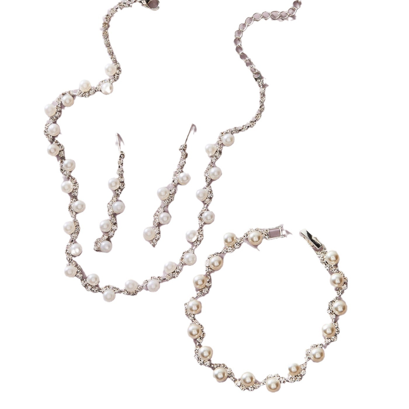 Traje nupcial joyería al por mayor collar pendientes pulsera de tres piezas conjunto de accesorios de boda vestido de noche versátil europeo y americano Venta caliente