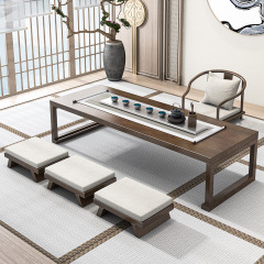 日本式の木の茶卓の畳のお茶のいくつかの家庭用の胡桃木の色の低いテーブルの茶楼の禅意はお茶のテーブルと椅子を入れます。