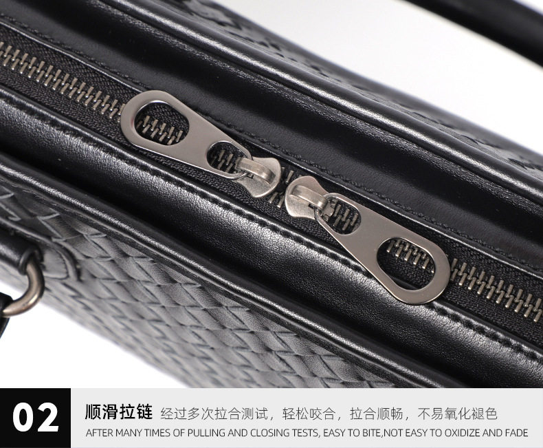 Túi công sở nam da bò lớp đầu đan sọc, cặp da thật đựng laptop 15,6 inch dung lượng lớn 40×13×29 cm — Lớp lót nỉ cao cấp màu đen chi tiết 21