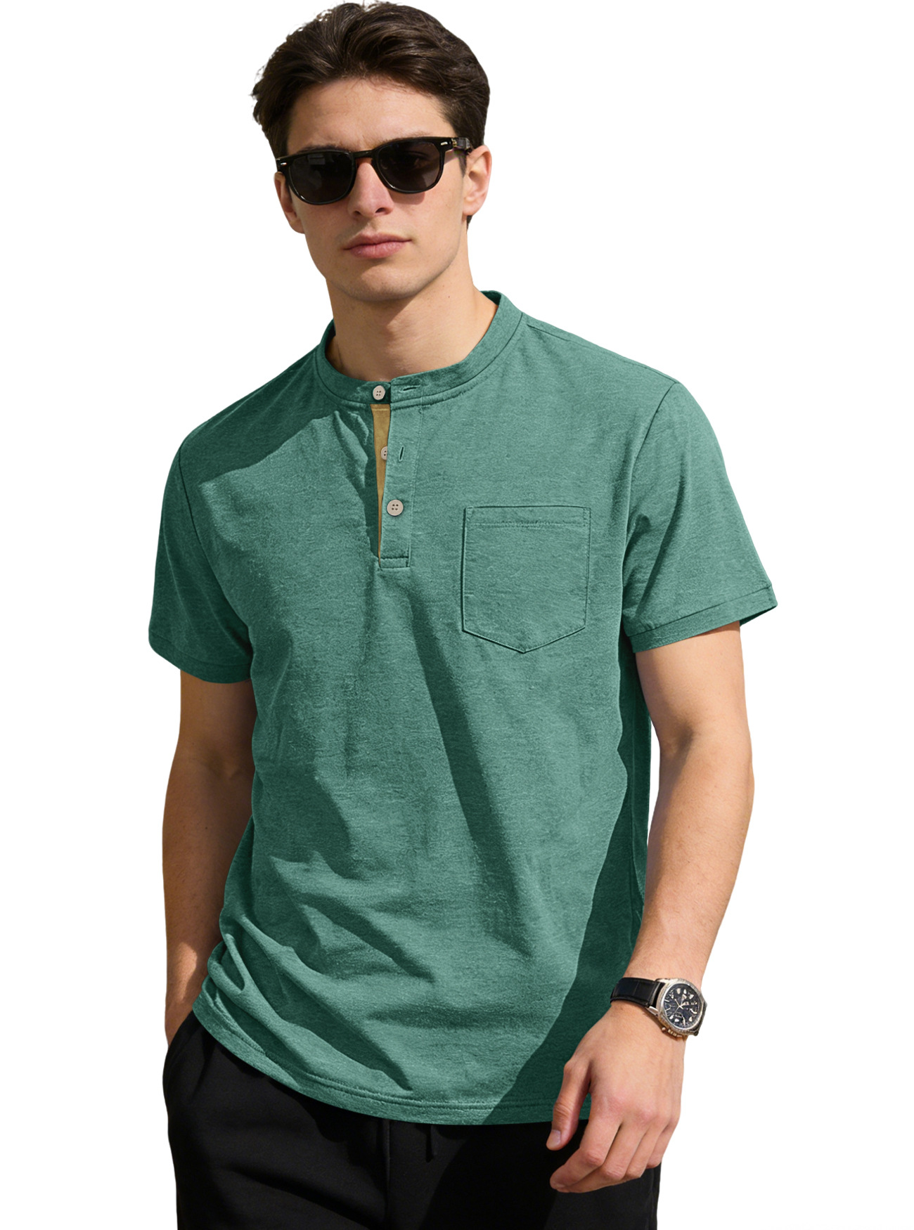 Nuevo transfronterizo Europa y América Amazon verano hombre sólido polo de manga corta botón de cuello vertical camiseta de comercio exterior casual