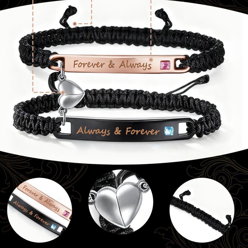 Cross-Border European and American Couple's Woven Bracelet Stainless Steel Nameplate Heart-To-Heart Magnetic Eternal Couple Bracelet Jewelry Set